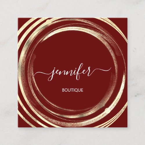 Beauty Shop Couch Gold Burgundy QR Code Logo Square Business Card