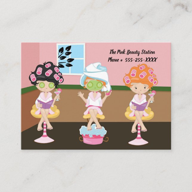 Beauty Shop  Design Three Women Being Pampered Business Card (Front)