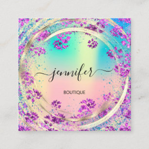 Beauty Shop Frame  Gold Floral QR Code Logo Square Business Card