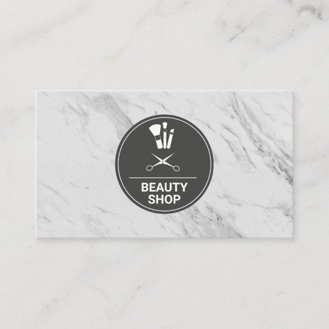 Beauty Shop Marble Monogram Business Card (Front)