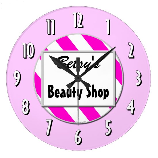 Beauty Shop Pink White Custom Retro Clock