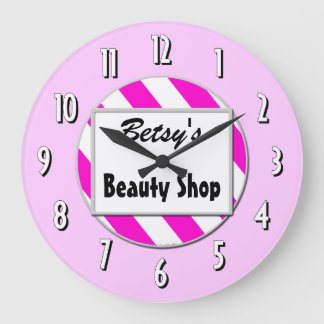 Beauty Shop Pink White Custom Retro Clock