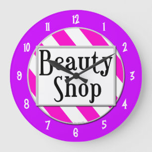 Beauty Shop Pink White Purple Retro Wall Clock