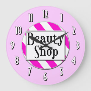 Beauty Shop Pink White Retro Wall Clock