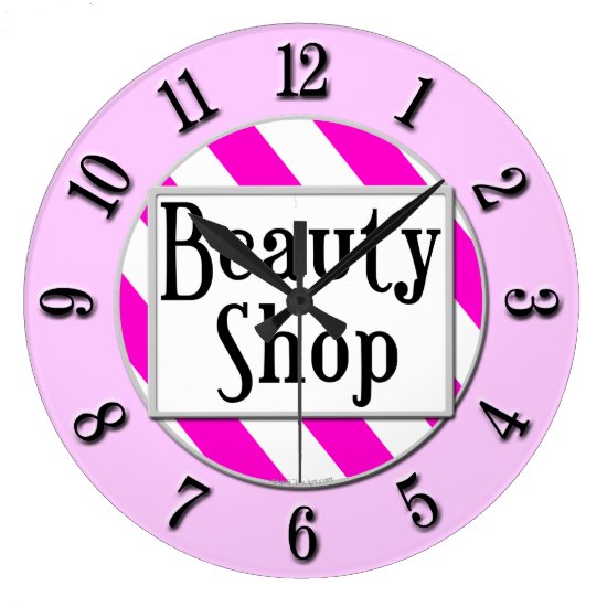 Beauty Shop Pink White Striped Retro Wall Clock