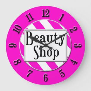 Beauty Shop Pink White Striped Retro Wall Clock