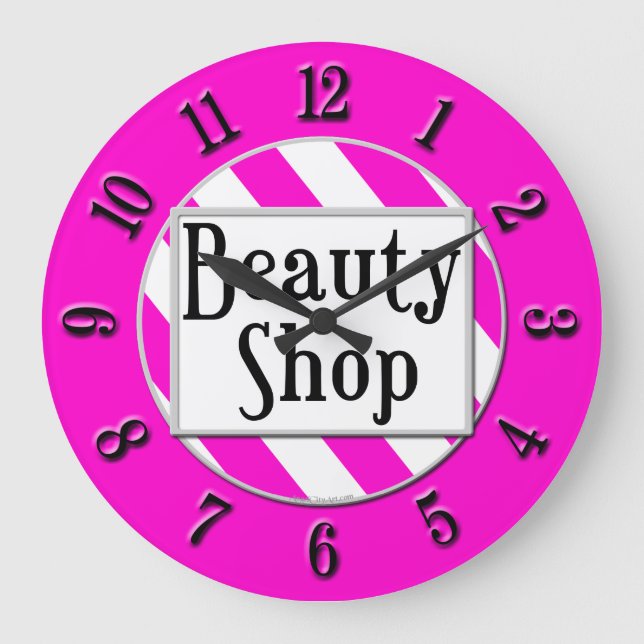 Beauty Shop Pink White Striped Retro Wall Clock (Front)