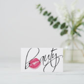 Beauty Signature Script Pink Glossy Lips Black Business Card (Standing Front)