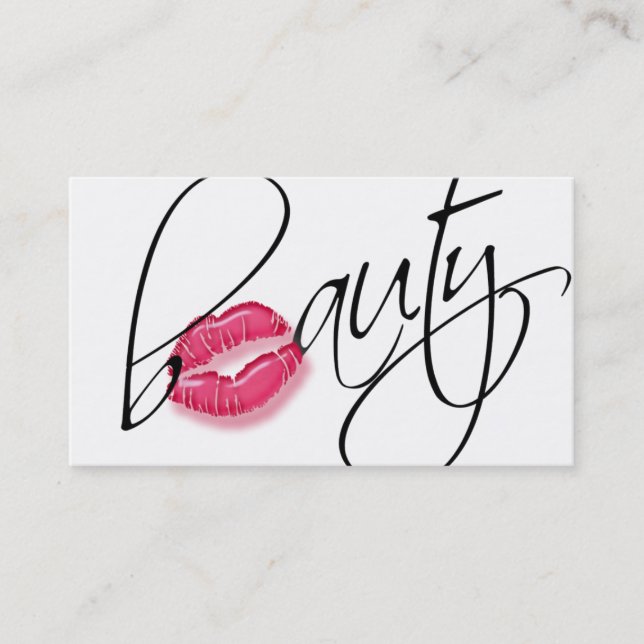 Beauty Signature Script Pink Glossy Lips Black Business Card (Front)