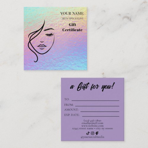 Beauty Skin Care Gift Certificate Card