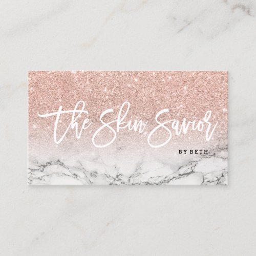 Beauty skin typography rose gold glitter marble business card