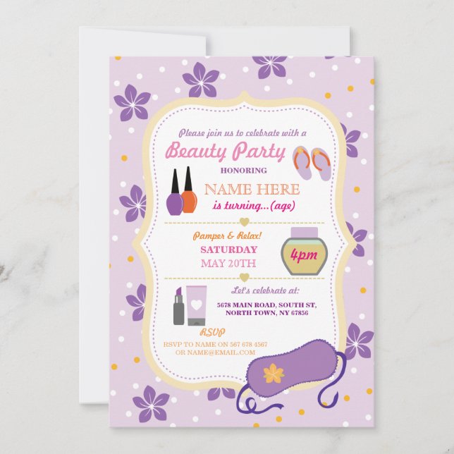 Beauty Spa Birthday Party Relax Pamper Face Invite (Front)