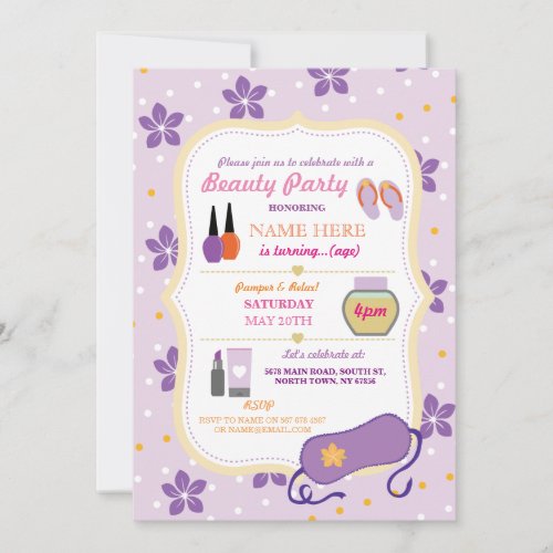 Beauty Spa Birthday Party Relax Pamper Face Invite