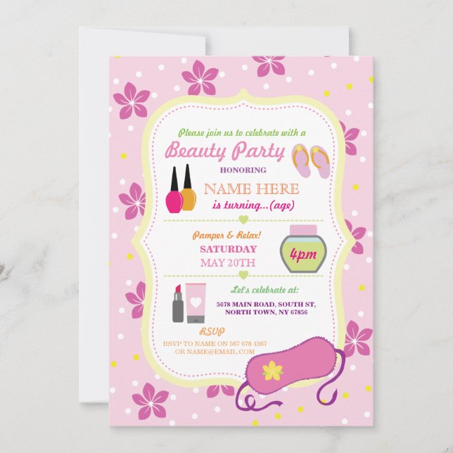 Beauty Spa Birthday Party Relax Pamper Face Invite (Front)