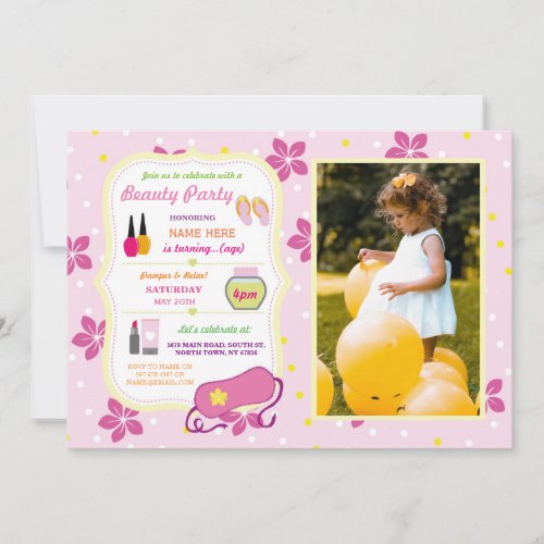 Beauty Spa Birthday Party Relax Pamper Face Photo Invitation
