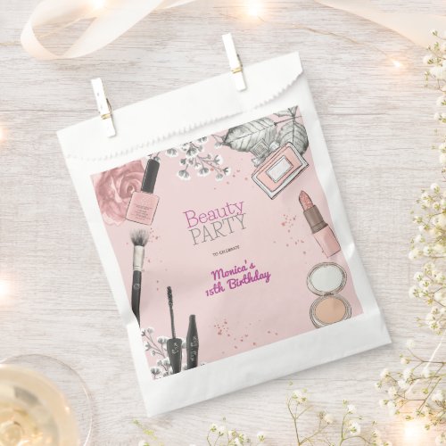 Beauty spa girly dusty rose birthday party favor bag