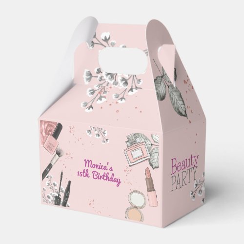 Beauty spa girly dusty rose birthday party favor boxes