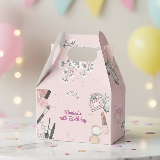 Beauty spa girly dusty rose birthday party favor boxes (Creator Uploaded)