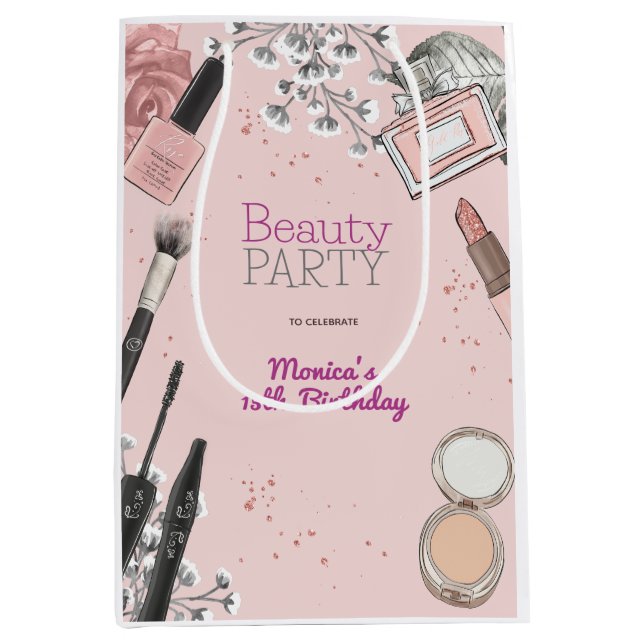 Beauty spa girly dusty rose birthday party medium gift bag (Front)
