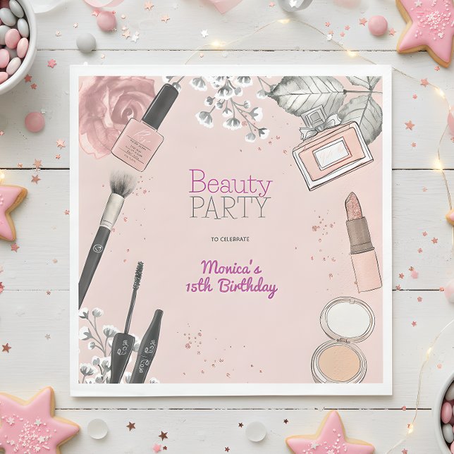 Beauty spa girly dusty rose birthday party napkins (Creator Uploaded)