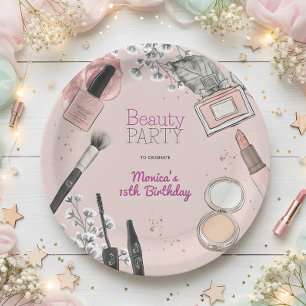 Beauty spa girly dusty rose birthday party paper plates