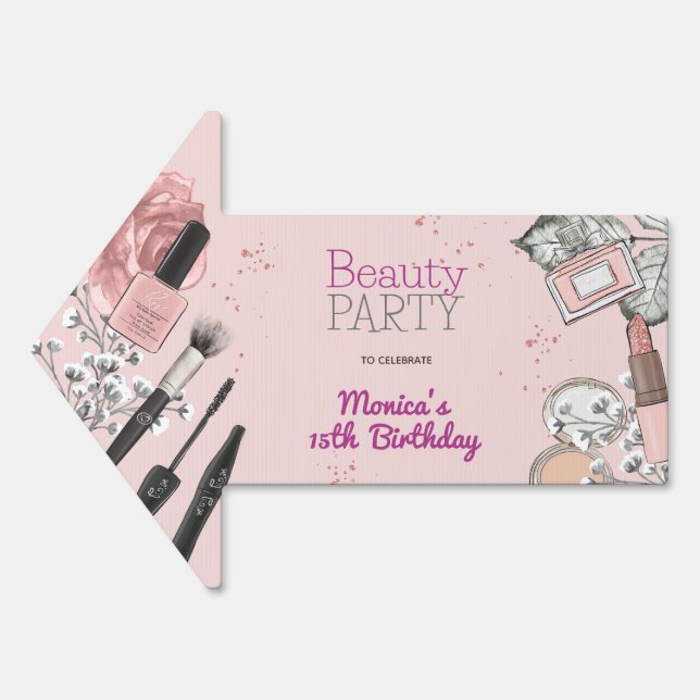 Beauty spa girly dusty rose birthday party sign (Front)
