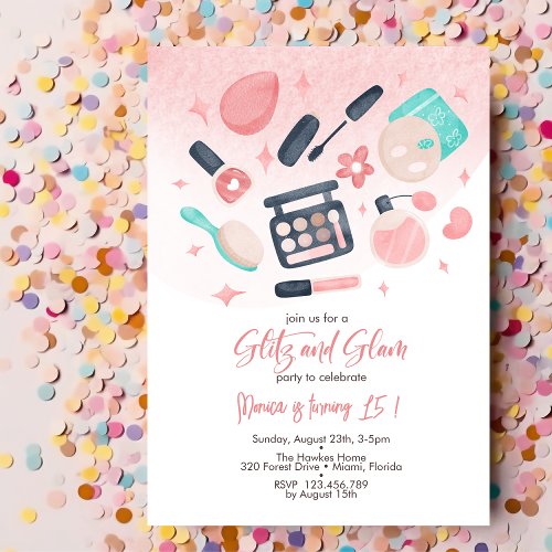 Beauty spa glitz and glam birthday party invitation