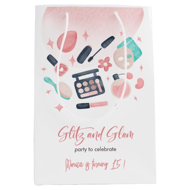 Beauty spa glitz and glam birthday party medium gift bag (Front)