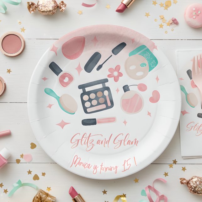 Beauty spa glitz and glam birthday party paper plates (Creator Uploaded)