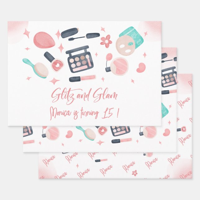 Beauty spa glitz and glam birthday party wrapping paper sheets (Set)