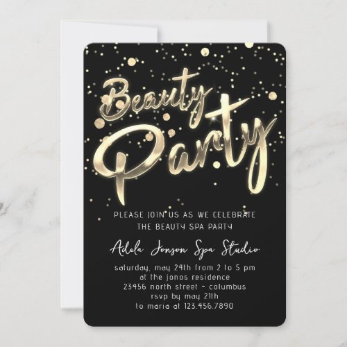Beauty SPA Party Instant Download  Black Gold Invitation
