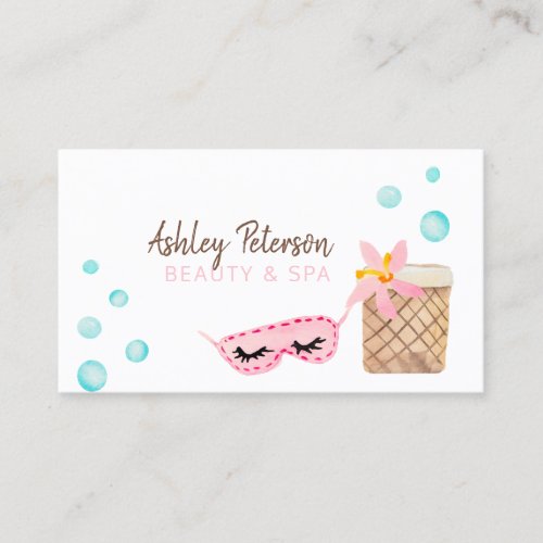 Beauty Spa pink watercolor floral illustration Business Card