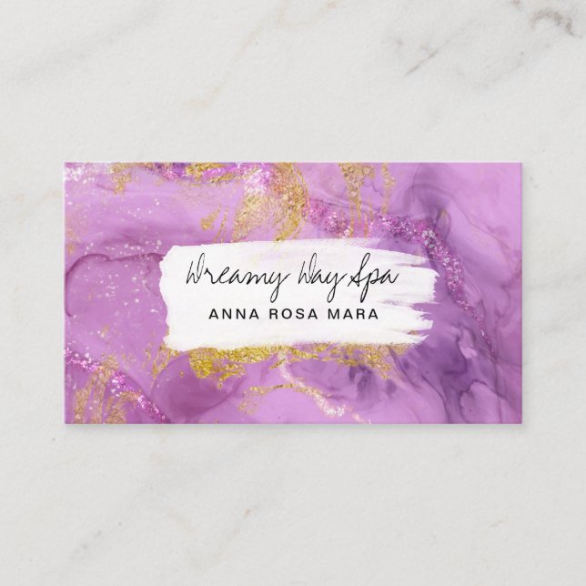 *~* Beauty Spa QR Abstract Magenta Gold Glitter  Business Card (Front)