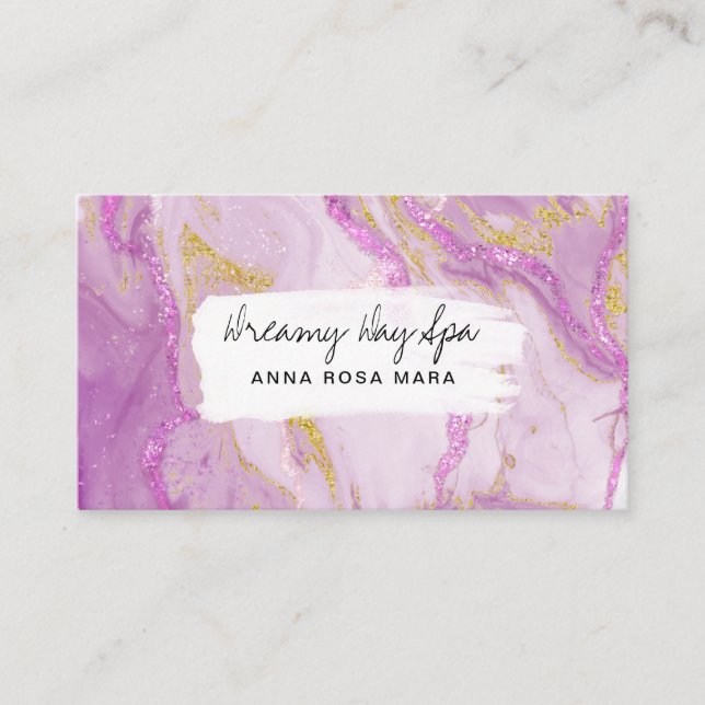 *~* Beauty Spa QR Gold Pink Glitter Marble Business Card (Front)