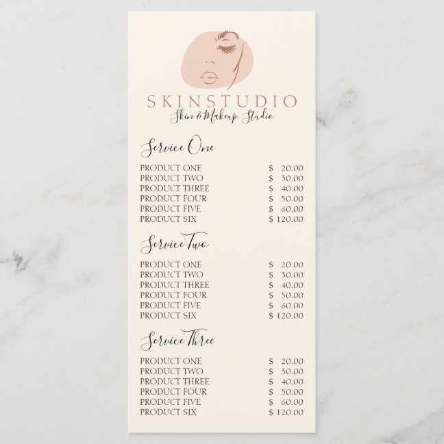 Beauty Spa Skincare Esthetician Facial Menu