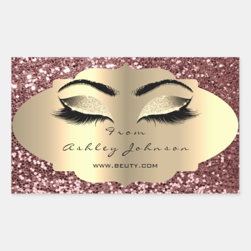 Beauty Spark Glitter Rose Gold Lash Eyes Square Rectangular Sticker