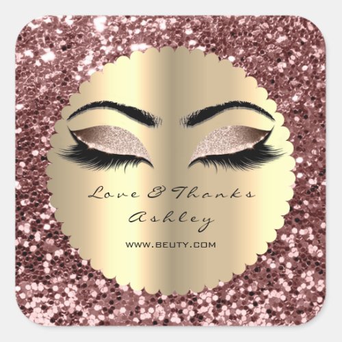 Beauty Sparkly Glitter Rose Gold Eyes Love Thanks Square Sticker