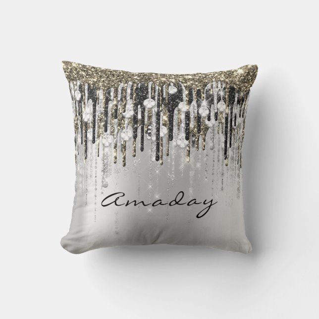 Beauty Studio Hairdresser Makeup Gray Gold Diamond Throw Pillow (Front)