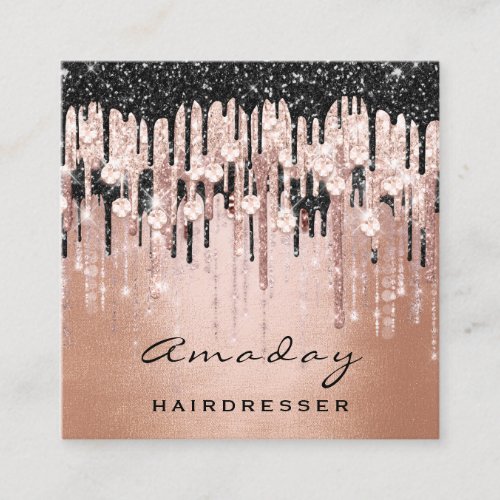 Beauty Studio Hairdresser Makeup Rose Drips VIP Square Business Card