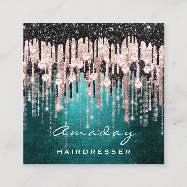 Beauty Studio Hairdresser Makeup Rose Green Square Business Card (Front)