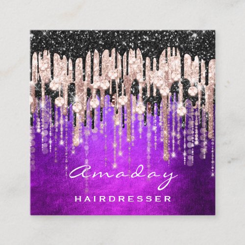 Beauty Studio Hairdresser Makeup Rose Purple Square Business Card