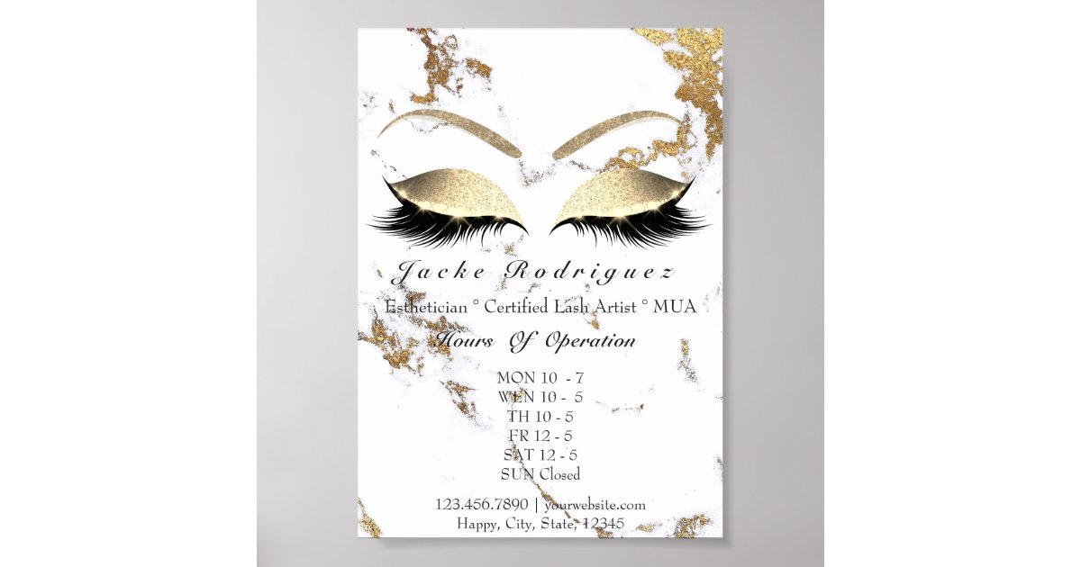 Beauty Studio Opening Hours MUA Esthetician Lashes Poster Zazzle