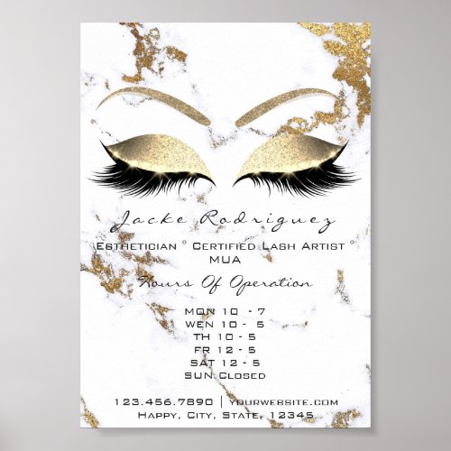 Beauty Studio Opening Hours Salon Lashes Marble Poster