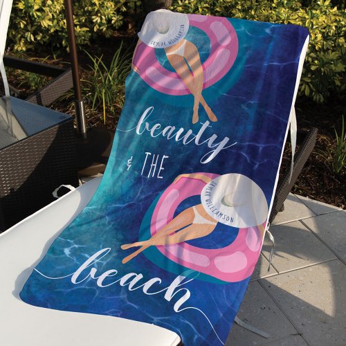 Beauty  The Beach Ocean Caucasian Woman on Float Beach Towel