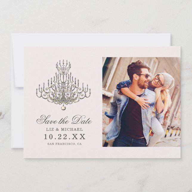 Beauty & the Beast Chandelier Photo Save the Date (Front)