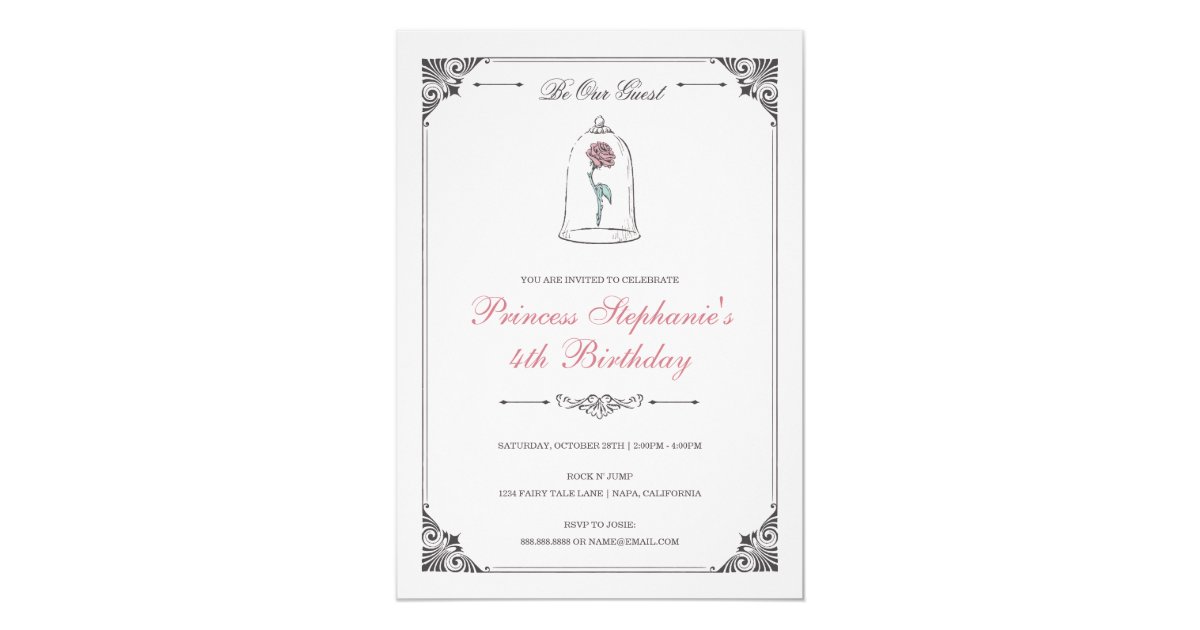 Beauty The Beast Enchanted Rose Birthday Invitation Zazzle Com