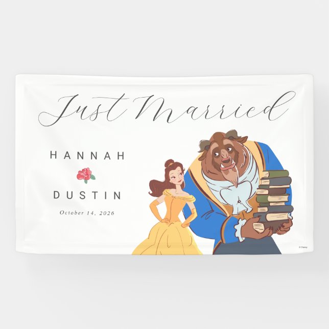 Beauty & the Beast Just Married Wedding Banner (Horizontal)
