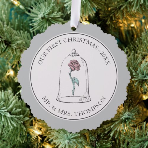 Beauty  the Beast  Our First Christmas _ Wedding Ornament Card