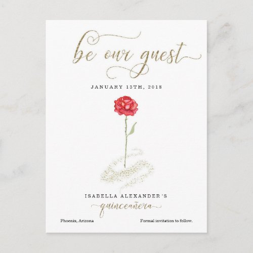 Beauty  the Beast Quinceaera Save the Date Announcement Postcard