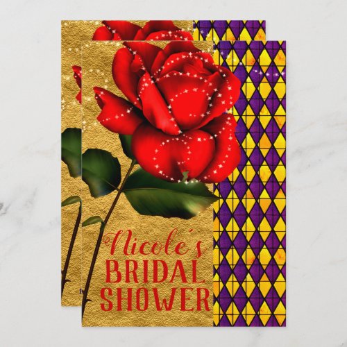 Beauty  The Beast Red Sparkle Rose Bridal Shower Invitation